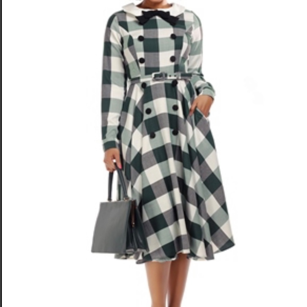 NWT-XXL-18-Collectif Vintage-Clemence Meadow Check Swing Dress-pockets! 😍 - Picture 2 of 13